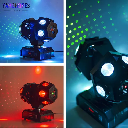 Vista 2 de Luz de cabeza móvil para DJ con haz giratorio, luz de escenario, activada por sonido, DMX512, perfecta para DJ, KTV, discoteca, fiesta, boda