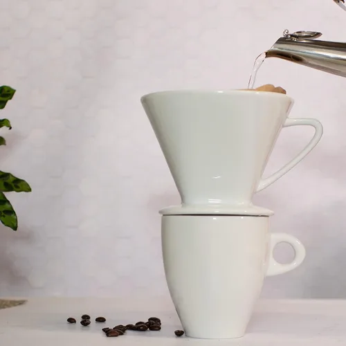 Vista 4 de Cilio Filtro de café de porcelana/soporte vertido, 2/pequeño, blanco