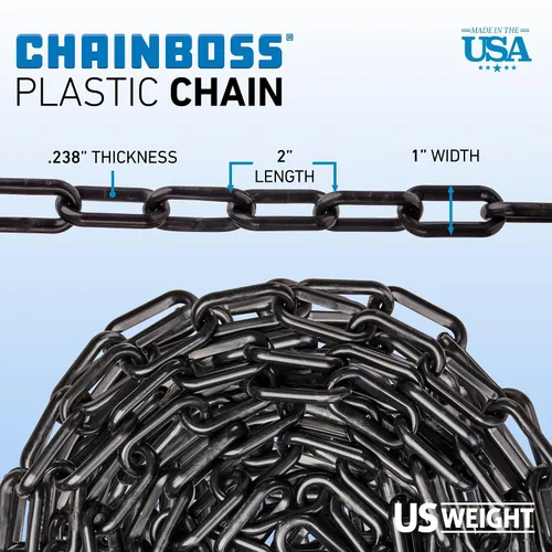 Vista 6 de US Weight (Fabricado en Estados Unidos) Cadena de seguridad de plástico negro de 2 pulgadas x 50 pies. Tecnología resistente a los rayos UV SunShield