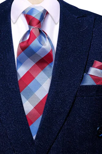 Vista 266 de Hi-Tie Corbata clásica de cachemira para hombre con pañuelo y gemelos a cuadros
