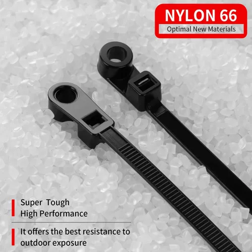 Vista 5 de Bridas negras de 8 pulgadas con orificio para tornillo, bridas de nailon resistente de 75 libras con orificio de montaje para tornillo, correas