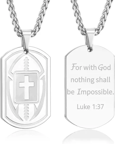 Vista 30 de Collar de cruz de versículo bíblico de fútbol para hombres, regalo religioso de acero inoxidable, joyería deportiva de fútbol, regalos de Pascua