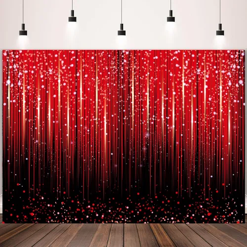 Vista 2 de Telón de fondo rojo con purpurina para fotografía con lentejuelas Bokeh negras y rojas, fondo de fiesta de cumpleaños, baby shower, invierno