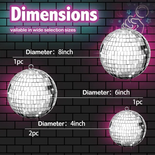 Vista 4 de 4 piezas de decoración de bola de discoteca grande - bolas de discoteca colgantes plateadas con espejo ornamental para decoración de Año Nuevo