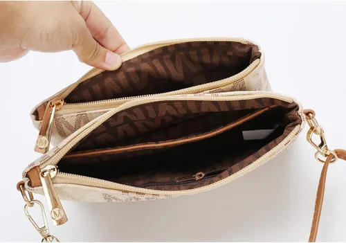 Vista 5 de MKF - Bolso cruzado para mujer, correa para la muñeca, bolso de hombro de piel sintética, bolso de bolsillo pequeño, color negro