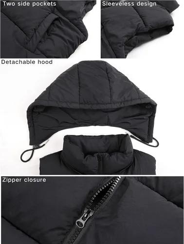 Vista 2 de Tanming Chaleco acolchado negro para mujer, con cremallera, ligero, sin mangas, para invierno, con capucha