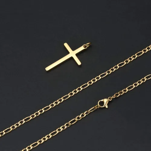 Vista 5 de Collar Tasbern de cruz, acero inoxidable, chapado en oro de 14 quilates, con dije de cruz simple, joyería religiosa, regalo para niño y hombre