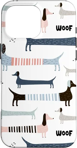 Vista 19 de Dachshund Weenie Weiner Dog - Carcasa para iPhone 17, diseño azul, rosa y blanco