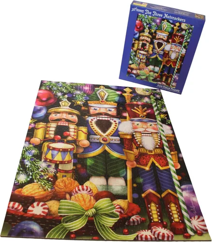 Vista 3 de Vermont Christmas Company Rompecabezas navideño de tres cascanueces de 550 piezas