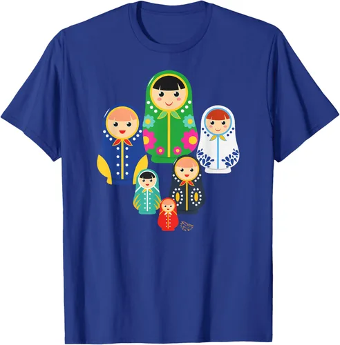 Vista 19 de Matryoshka Russian Nesting Dolls, Rusia - Camiseta de regalo, Azul / Patchwork, S