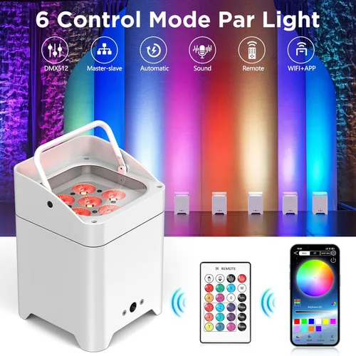 Vista 3 de HOLDLAMP - Luces de escenario alimentadas por batería, 9600mAh recargables Par Can con 6x18W RGBWA+UV APP/Control remoto/DMX512/Activadas por