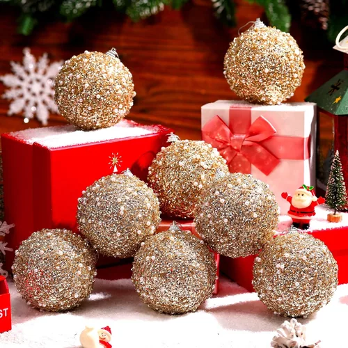 Vista 3 de BBTO 8 adornos de bola para árbol de Navidad, adornos de espuma con lentejuelas con purpurina, decoraciones para colgar para Navidad, boda, fiesta