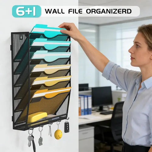 Vista 4 de Delifox Organizador de archivos de pared de 7 niveles, soporte para archivos de pared, organizador de carpetas de papel de montaje en pared