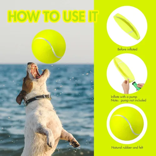 Vista 5 de Sratte 6 pelotas de tenis grandes gigantes para perros de 9.5 pulgadas, pelotas inflables de juguete para perros grandes para entrenamiento