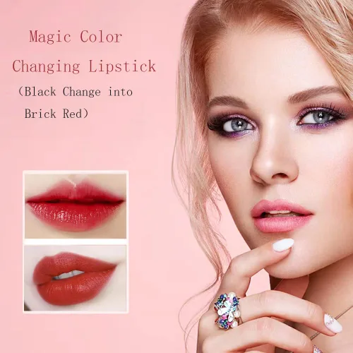 Vista 3 de Lápiz labial que cambia de color, Bálsamo labial mágico que cambia de color (Negro a Rojo ladrillo), Lápiz labial hidratante natural Labiales