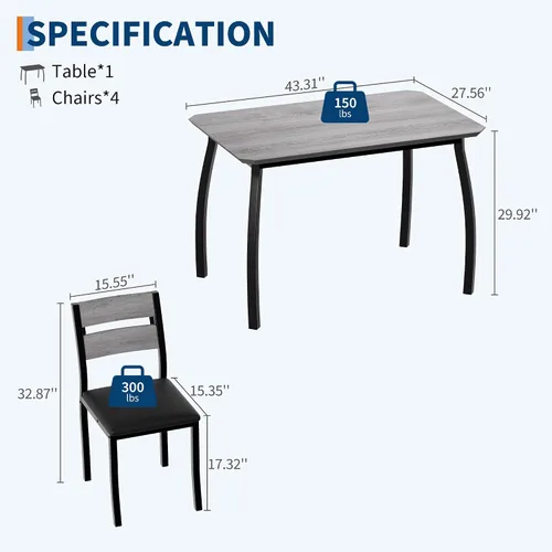 Vista 6 de IDEALHOUSE Juego de mesa de comedor para 4 mesas de cocina modernas y sillas con bordes biselados, asientos acolchados, marco de metal compacto que