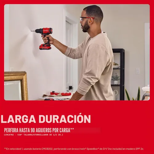Vista 6 de CRAFTSMAN V20 Cordless Drill Set and Impact Driver, Includes 2Ah Battery and Charger, Power Tool Set with 1700 RPM 1/2 In. Power Drill, 1800 Torque
