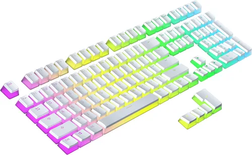 Vista 21 de Ranked Teclas Pudding PBT 112 Juego de teclas de doble disparo translúcidas ANSI EE. UU. e ISO Perfil OEM para teclado mecánico RGB de juego