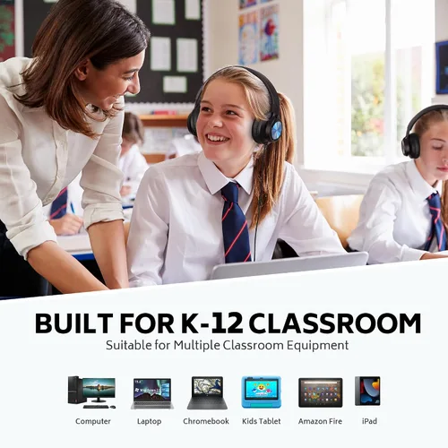 Vista 4 de AILIHEN - Paquete de 12 audífonos para aula, para K-12 School Library Museum Micrófono HD, plegable, ajustable, auriculares con conector de 0.138