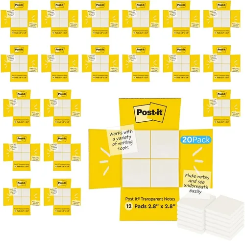 Vista 14 de Post-it Notas transparentes, 2.8 pulgadas x 2.8 pulgadas, notas adhesivas transparentes, suministros de regreso a la escuela, productos de oficina
