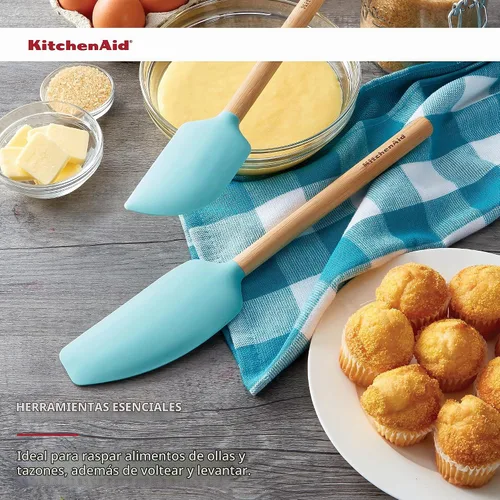 Vista 4 de KitchenAid Juego de espátulas de bambú, 2 piezas, Aqua Sky aguamarina (Aqua Sky)