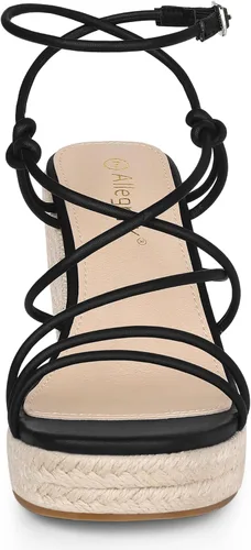 Vista 3 de Allegra K Sandalias de plataforma para mujer con tacón de cuña y tiras