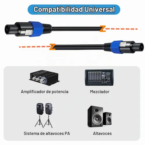 Vista 4 de Cable de altavoz, cable adaptador de audio macho a altavoz macho para DJ/PA cable de altavoz con bloqueo giratorio -1.8M/6FT