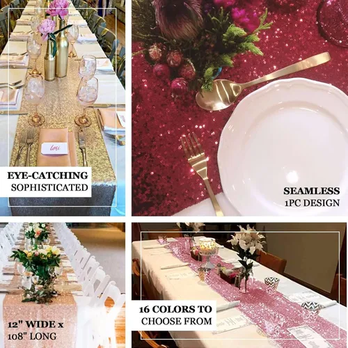 Vista 4 de Efavormart - Camino de mesa de lentejuelas negras de alta calidad para bodas, fiestas de cumpleaños, banquetes, decoración, ajuste rectangular
