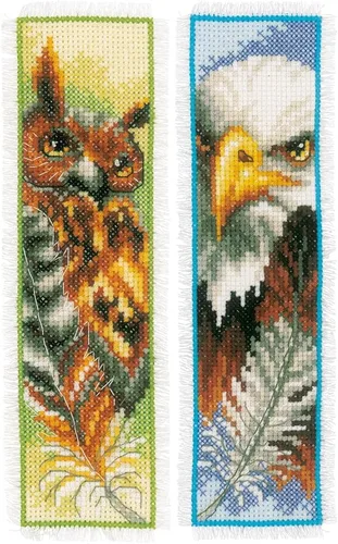 Vista 14 de Vervaco Juego de marcapáginas de punto de cruz con plumas azules (juego de 2) de 2.4 x 8 pulgadas