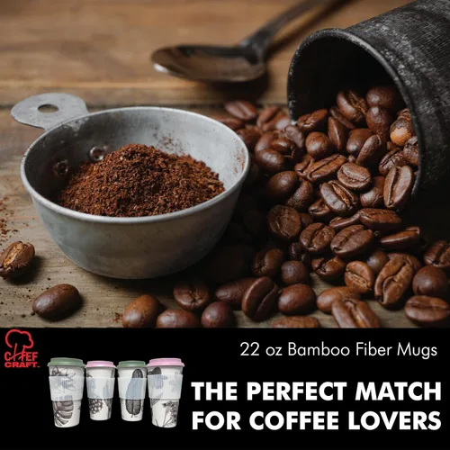 Vista 5 de Chef Craft Taza de viaje de fibra de bambú ecológico, juego de 4 piezas, 22 onzas, natural