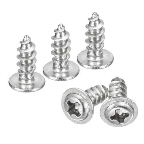 Vista 10 de uxcell ST3x6mm Phillips Pan Head Tornillo Autorroscante con Arandela, 100 piezas - Tornillo de madera de acero inoxidable 304 rosca completa (plata)