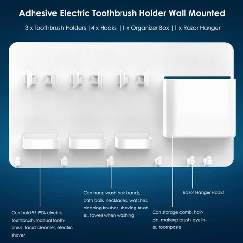 Vista 3 de simpletome - Soporte adhesivo para cepillo de dientes eléctrico, montaje en pared, color blanco No Drilling Required Adhesive Installation