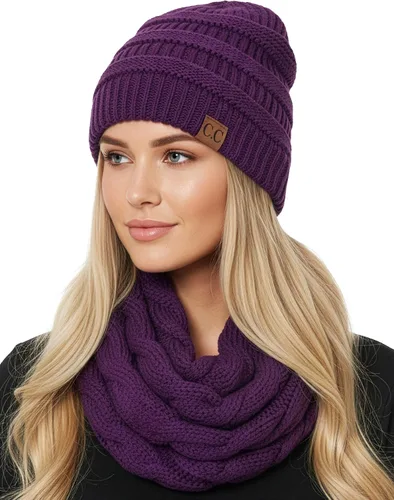 Vista 25 de Funky Junque - Juego de pañuelo y gorro de punto a juego para mujer Negro
