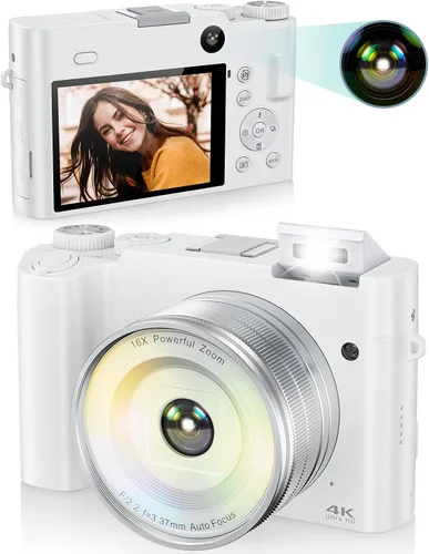 Vista 9 de Cámara digital 4K para fotografía, cámara de video de enfoque automático de 64 MP para YouTube con lente selfie, cámara de video compacta de viaje