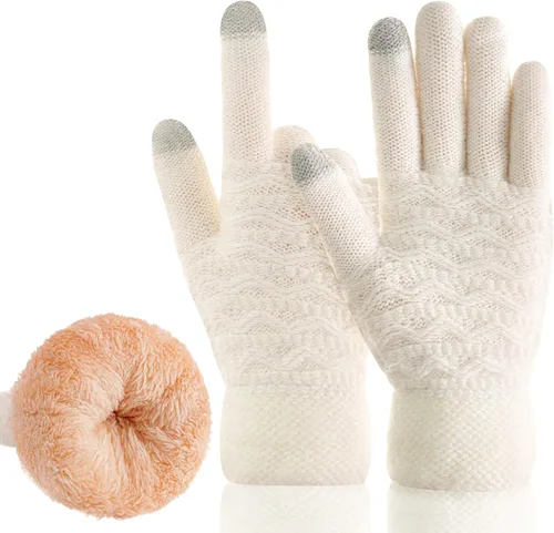 Vista 48 de Guantes de invierno cálidos para pantalla táctil para mujer, guantes térmicos de punto de lana con forro polar para clima frío