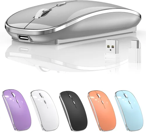Vista 11 de Halpilt Ratón Inalámbrico Recargable Portátil Silencioso USB-A y Tipo C Modo Dual Ratón Inalámbrico 3 DPI Ajustables para Laptop, Mac, Android, PC