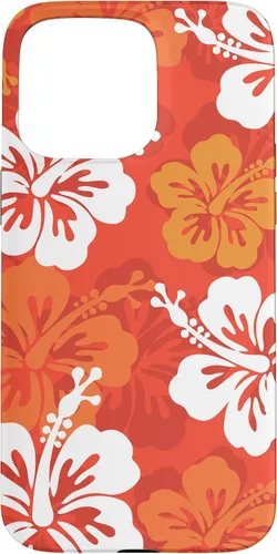 Vista 31 de Carcasa para iPhone 17 con diseño de flores hawaianas tropicales de hibisco naranja Y2K