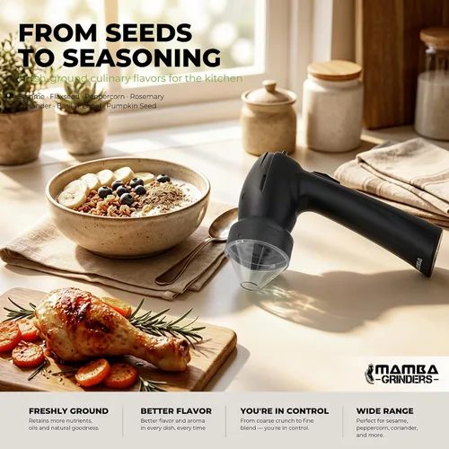 Vista 6 de Mamba Lite - Molinillo eléctrico de especias, molinillo de cocina recargable USB-C para hierbas culinarias secas y condimentos, color negro