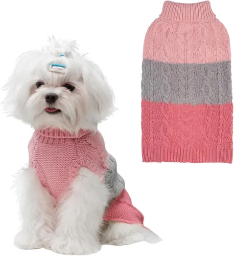 Vista 11 de EXPAWLORER Suéter para perro con agujero para correa, suéteres de otoño para perros pequeños para niñas y niños, ropa clásica de punto de cuello