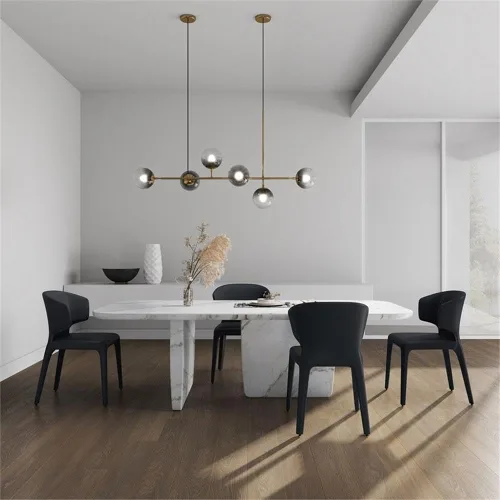 Vista 2 de Manhattan Comfort Conrad - Sillas de comedor modernas de mediados de siglo, muebles de cocina tapizados de tweed con respaldo contorneado, acolchado