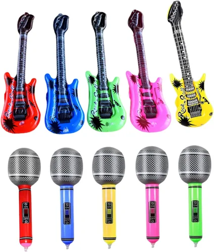 Vista 7 de LokweeTal Instrumento musical inflable Guitarra Inflable Micrófono Inflable Niños Accesorios Inflables 10PCS Globos de Color Aleatorio