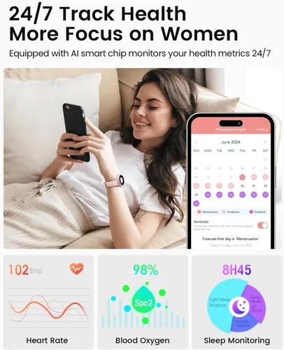 Vista 4 de Relojes inteligentes para mujer (respuesta/hacer llamadas), monitor de actividad de pantalla AMOLED de 1.27 pulgadas con monitor de frecuencia Rosa