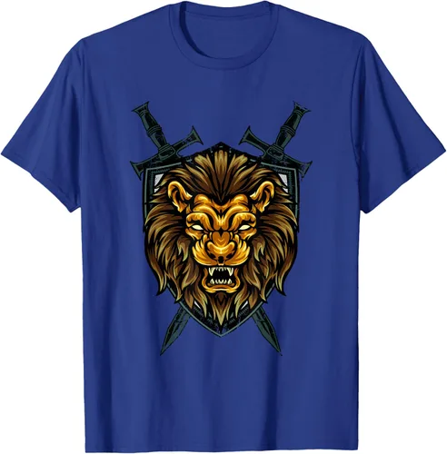 Vista 19 de Camiseta con diseño de caballero medieval renacentista, con diseño de espada de león, Negro, S
