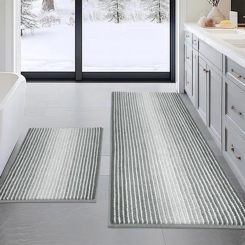 Vista 47 de BSICPRO Tapetes de baño de felpilla, 20 x 32 pulgadas, antideslizantes, absorbentes, suaves, peludos, para baño, lavables a máquina (salvia)