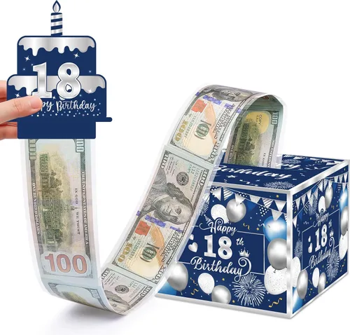 Vista 16 de Caja de regalo de cumpleaños con calcomanías de bricolaje para cualquier edad, soporte de dinero sorpresa para regalo en efectivo con tarjeta