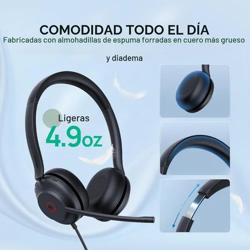 Vista 4 de Yealink Auriculares USB UH35 para PC, Auriculares con Cable con Micrófono de Cancelación de Ruido, Certificado para Teams, Diseño de Comodidad Todo