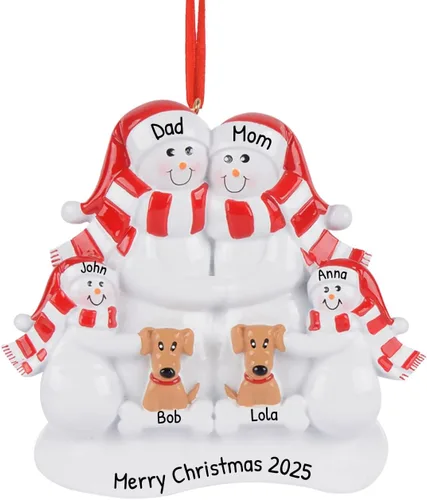 Vista 8 de Personalized Family Christmas Ornament 2022 - Snow Family Ornament 2022 Family of 3 - Dog Ornament 2022 Family Ornament with 2 Black Dogs