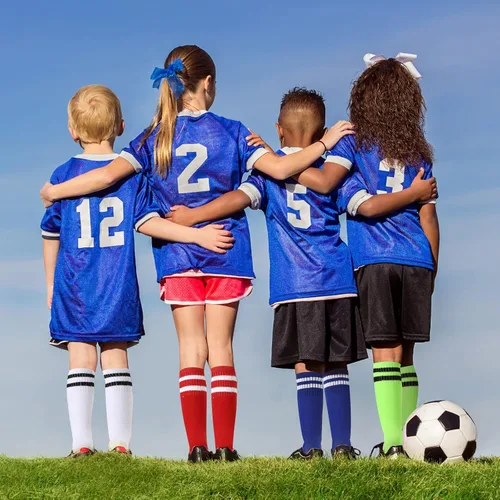 Vista 5 de 6 pares de calcetines de fútbol para niños pequeños transpirables sobre la rodilla para niños, calcetines de tubo a rayas, calcetines de fútbol