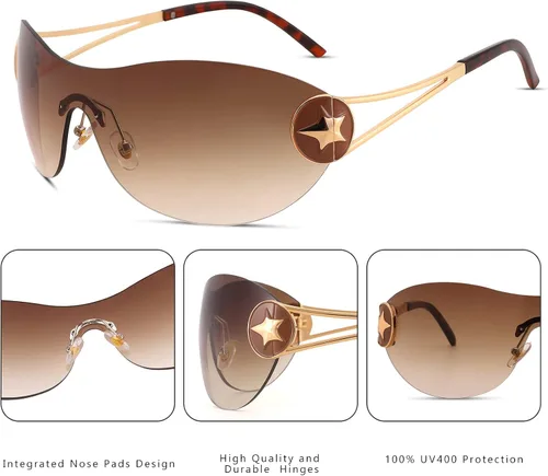 Vista 4 de DeBuff Y2K - Gafas de sol para mujeres y hombres, sin montura futuristas envolventes, sin montura 2000S, modernas, de gran tamaño, sin marco