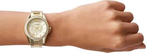 Vista 5 de Fossil ES3203 reloj multifuncional modelo Riley, de acero inoxidable, color dorado, para mujer